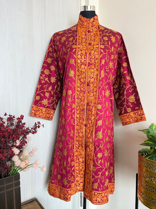 Hot Pink Aari Embroidered Silk Jacket L/XL