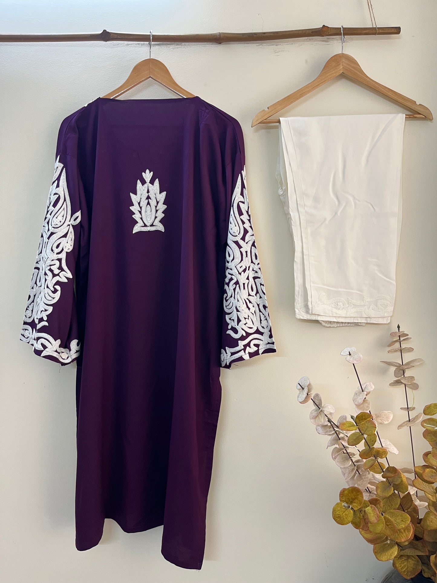 Wine Cotton Stitched Co-ord Set