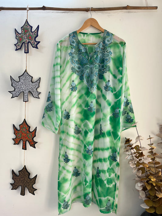 Georgette Aari Embroidered Stitched Kurta