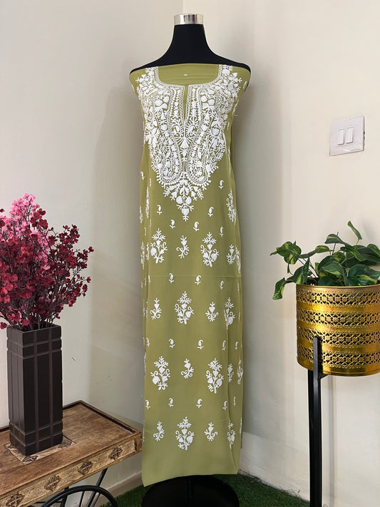 Pista Georgette Kashmiri Unstitched Kurta Material