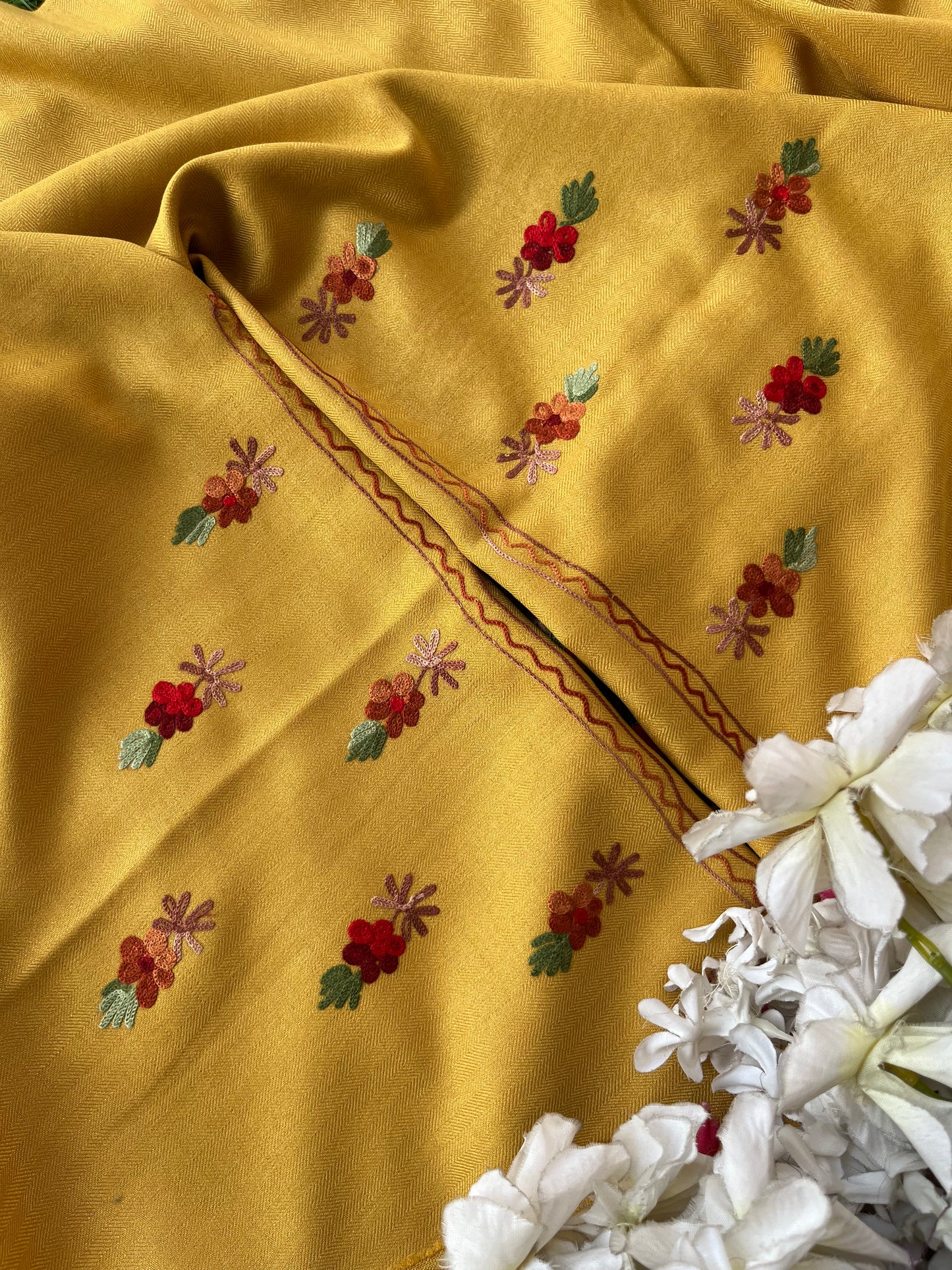 Yellow Woollen Aari Embroidered 3pc suit
