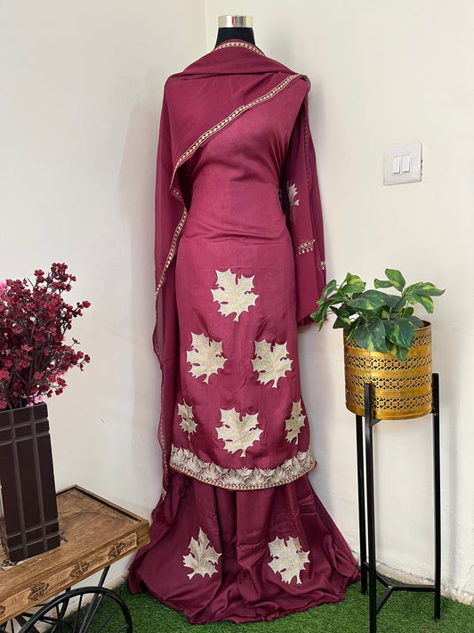 Red Sanam’ Tilla Embroidered Suit material