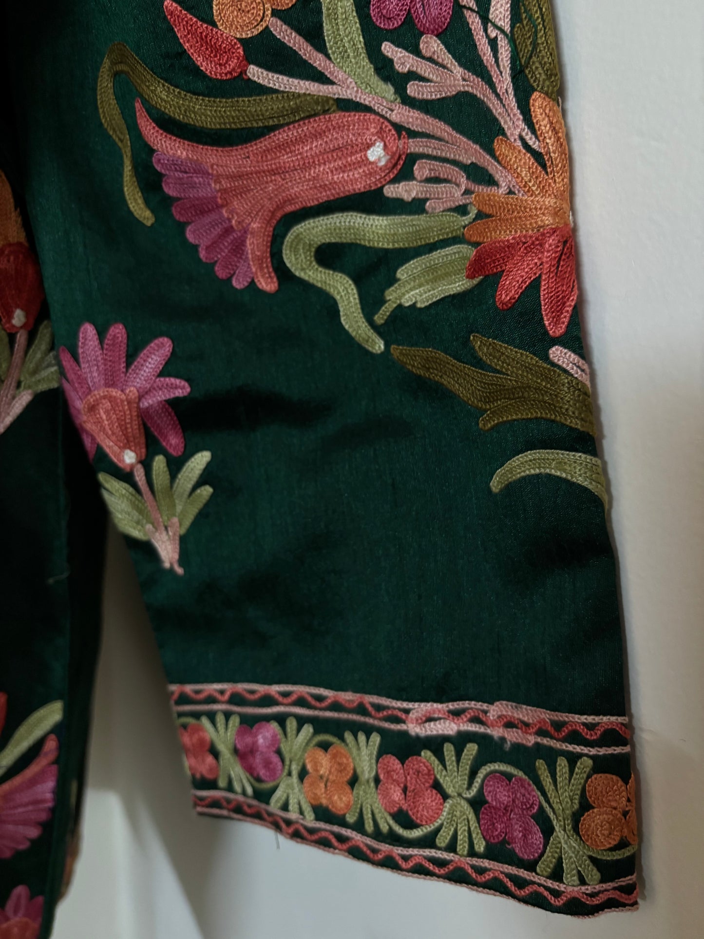 Bottle Green Aari Embroidered Silk Jacket ‘L’
