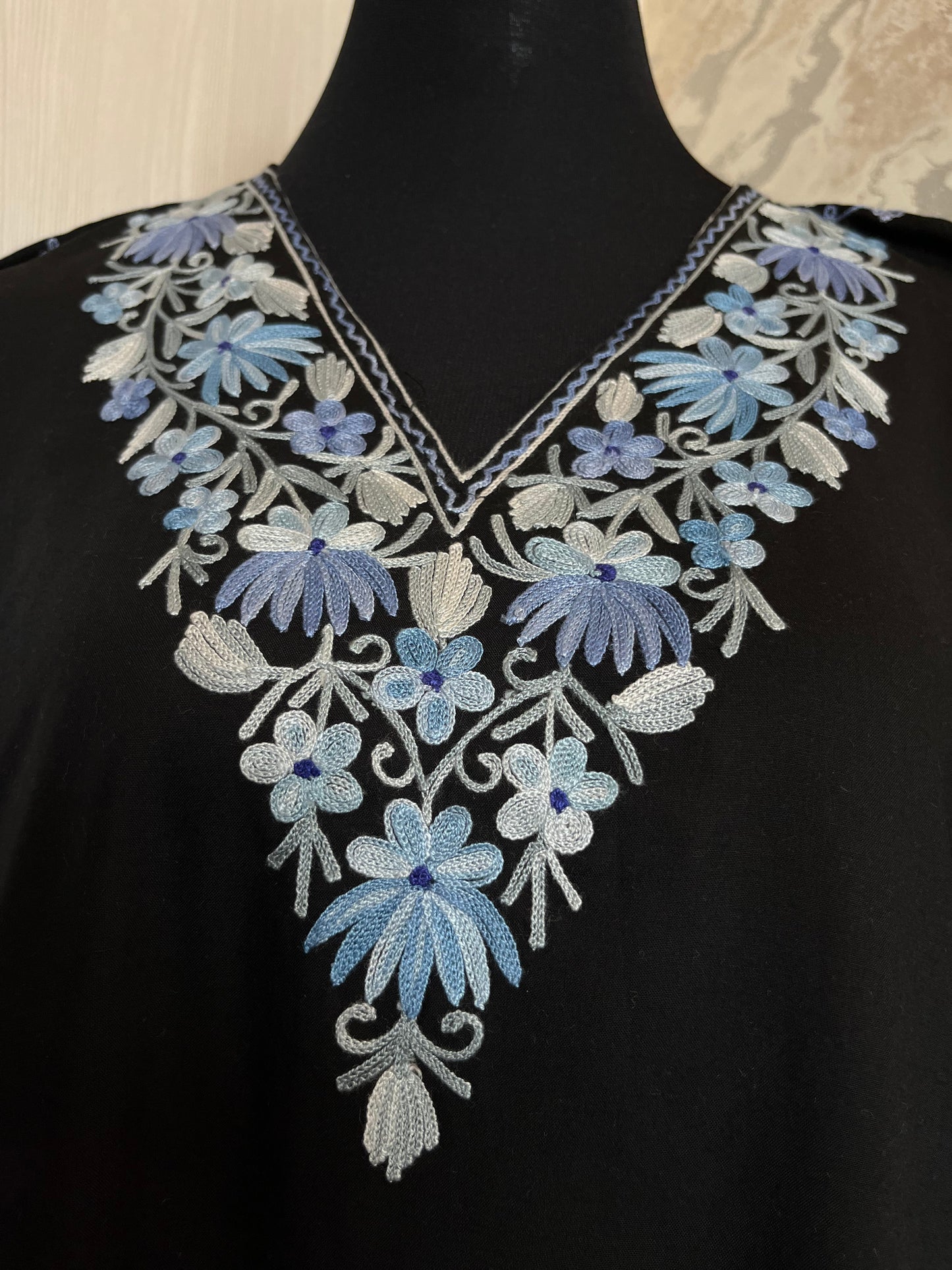 Black Cotton Aari embroidered Kaftan