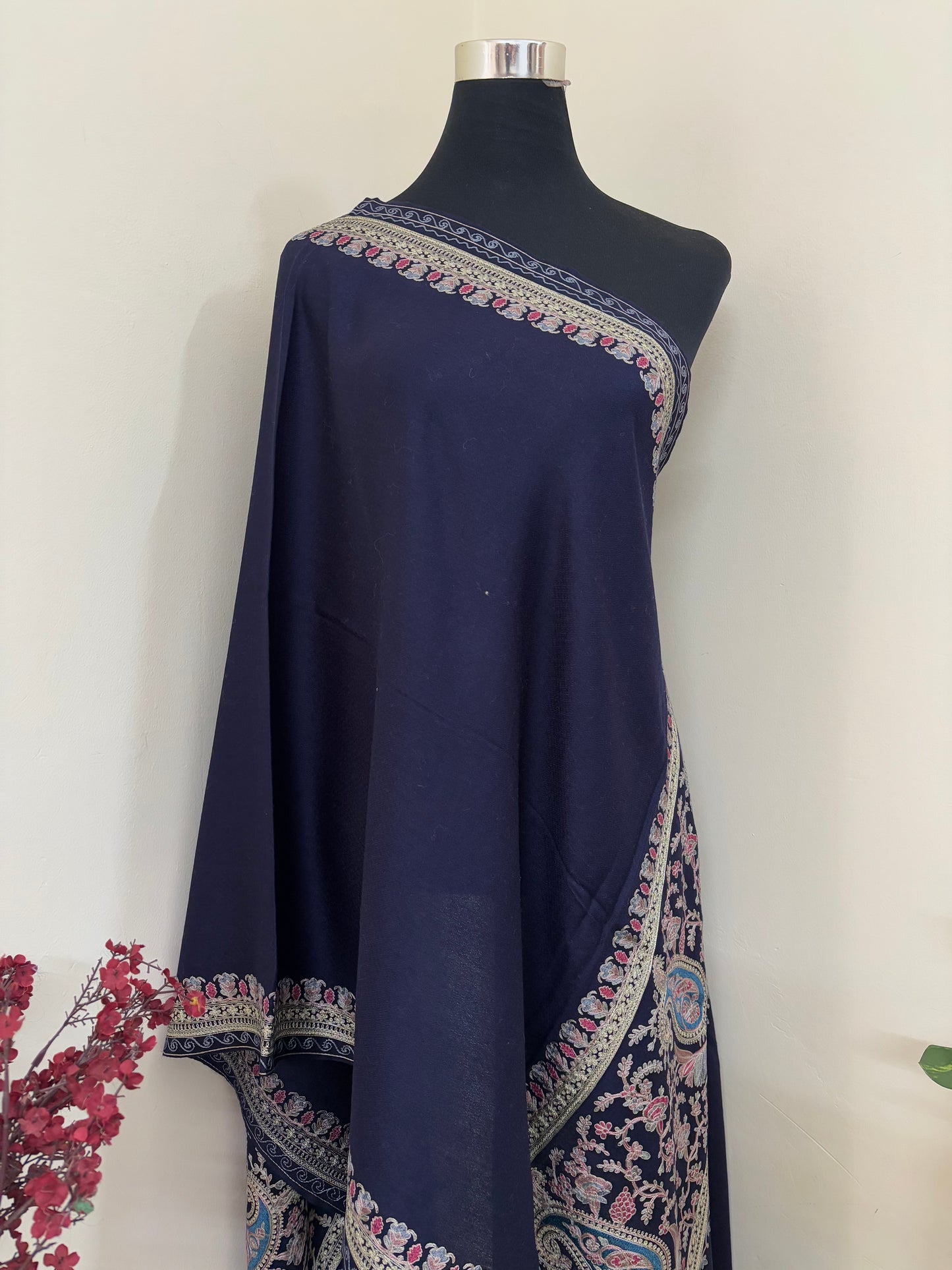 Midnight Blue Ambi Bael Kashmiri Stole