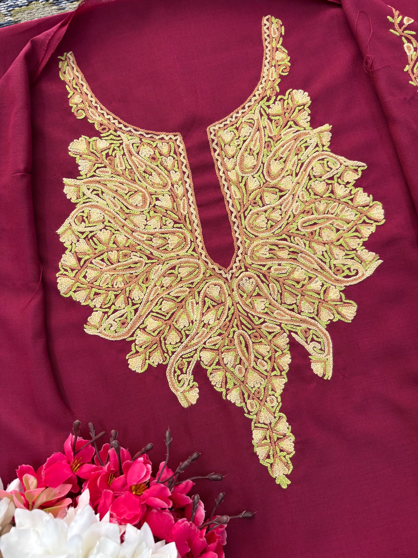 Maroon Cotton Cord Set (Hand Embroidered)