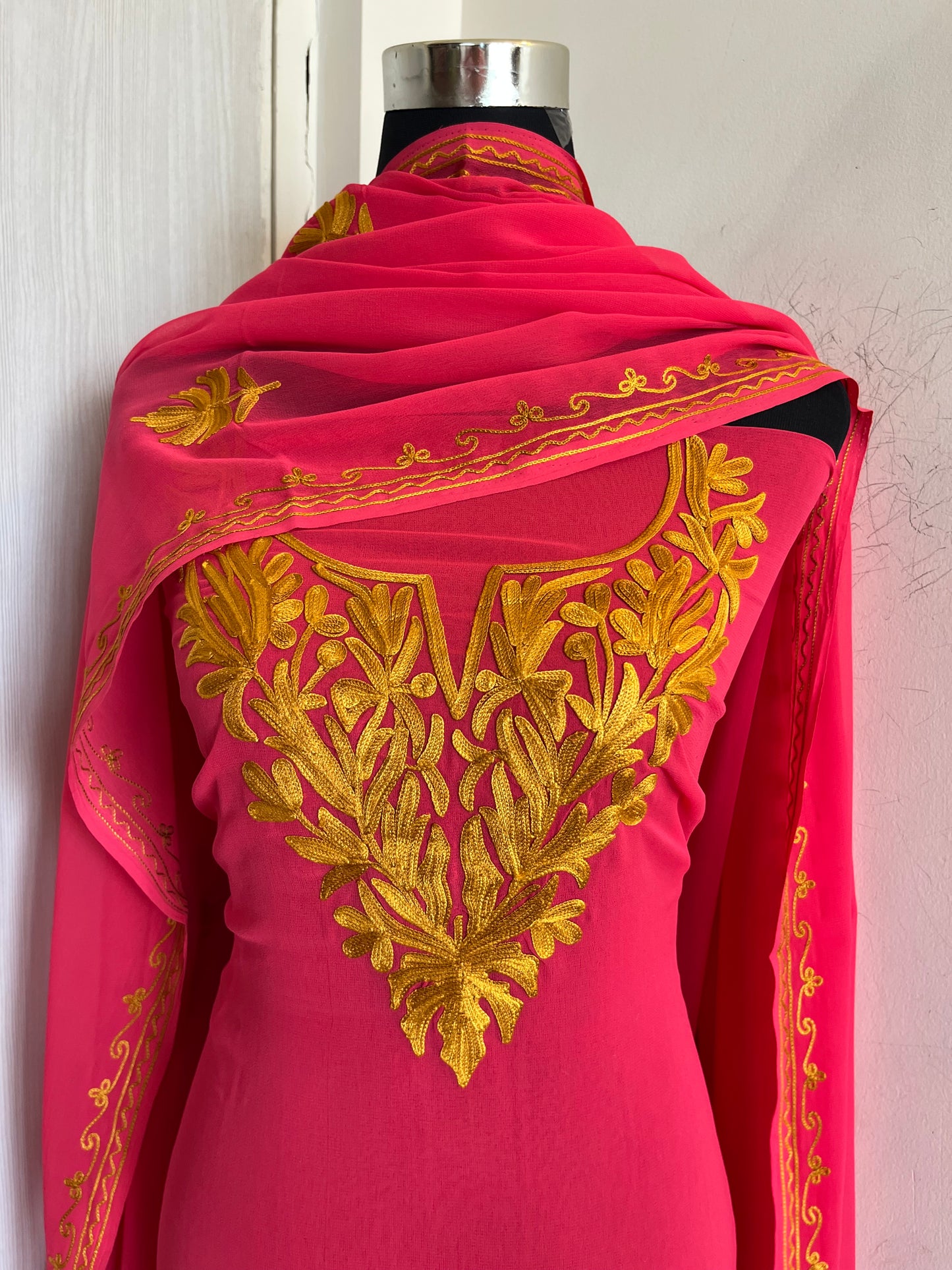 Georgette Pink 3 Pc Aari Embroidered Suit Set