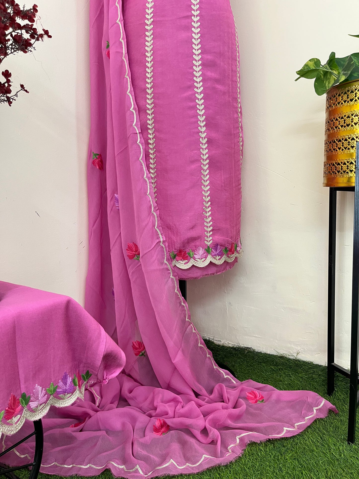 Sanam’ Mauve Silk Aari Embroidered Suit material