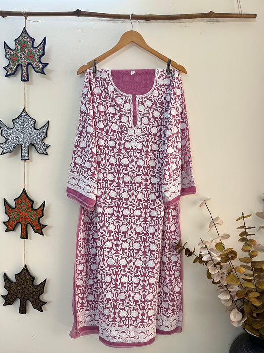 Georgette Front Back Jaal Kashmiri Semi Stitched Kurta