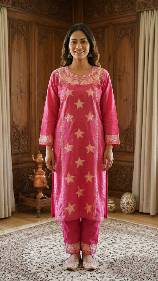 Pink Cotton Stitched Co-ord Set (XXL)