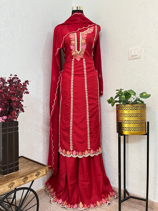 Sanam’ Maroon Silk Aari Embroidered Suit material