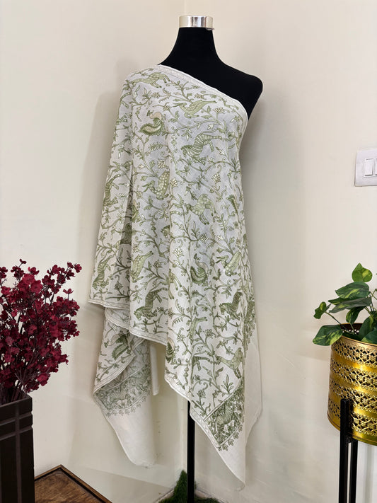 Ivory White Jungle Kashmiri Stole