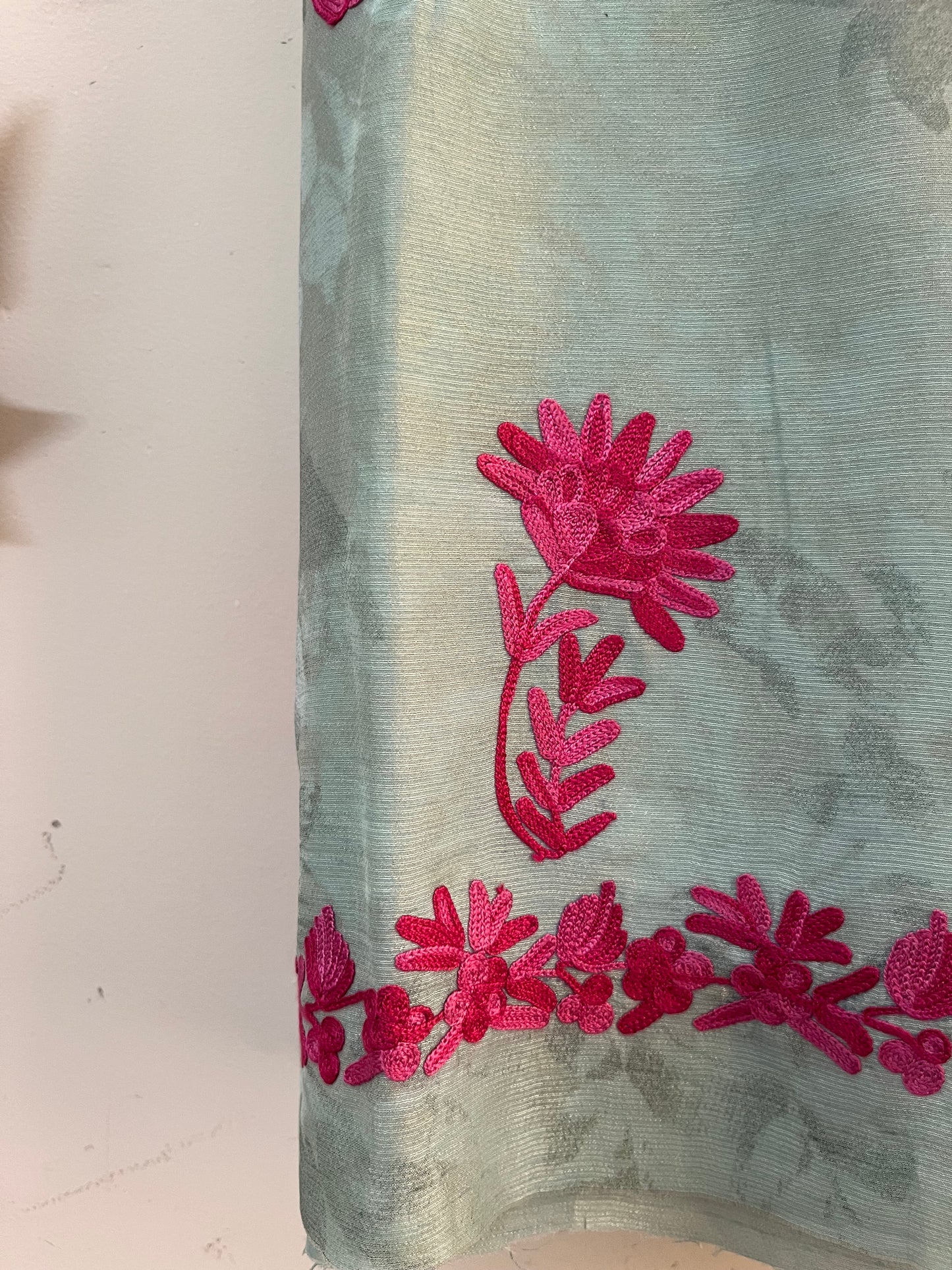 Mint Green Self Work Satin Cotton Unstitched Co-ord Set