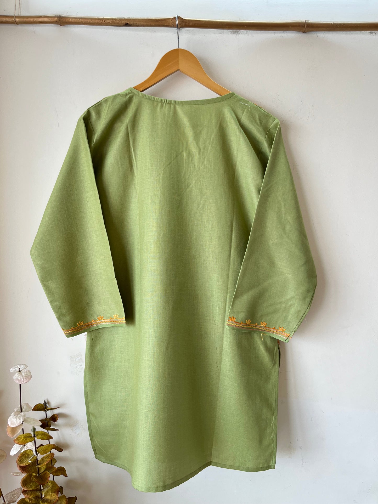 Green Cotton Aari Work Kurta