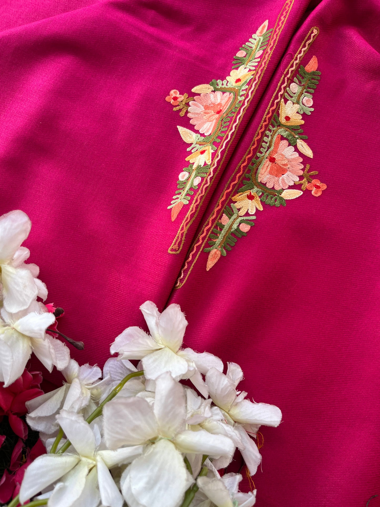 Hot pink Woollen Aari Embroidered 3pc suit