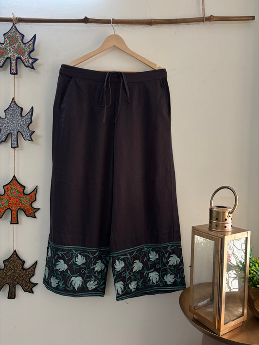 Women Charcoal Grey Wide Leg Chinar Aari Embroidered Palazzos