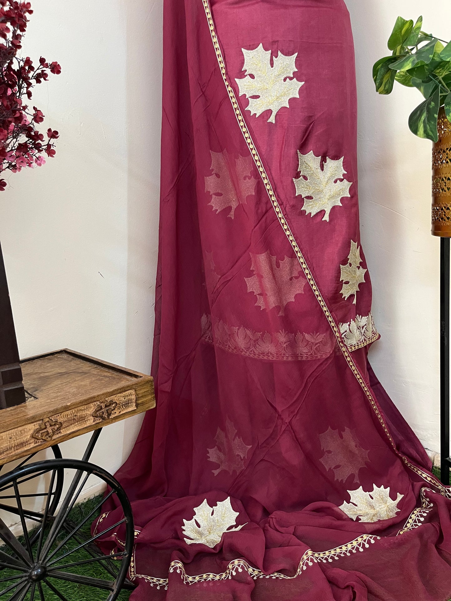 Red Sanam’ Tilla Embroidered Suit material