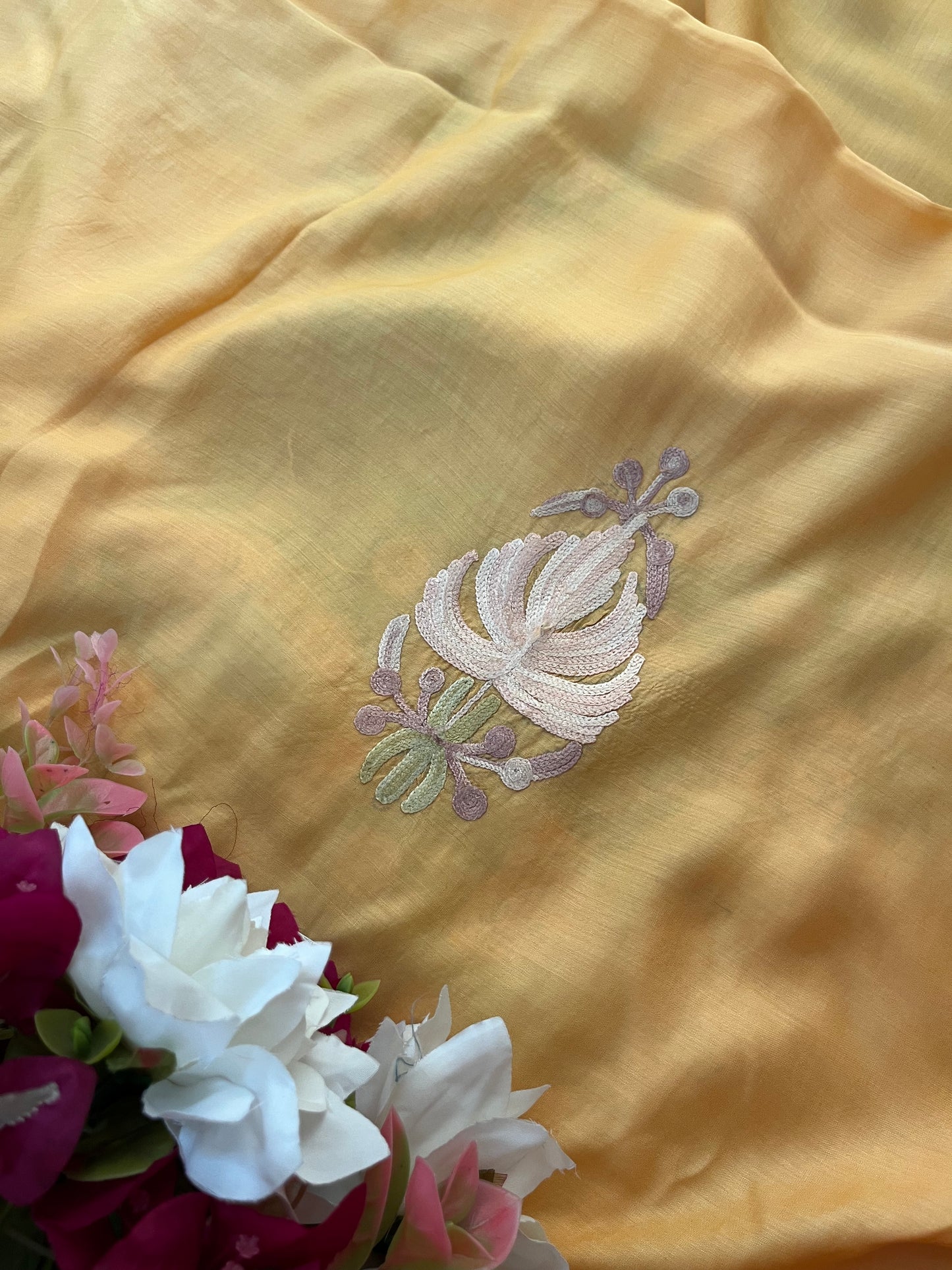 Soft Orange Mul Cotton Shibori Work Kashmiri 3pc Suit