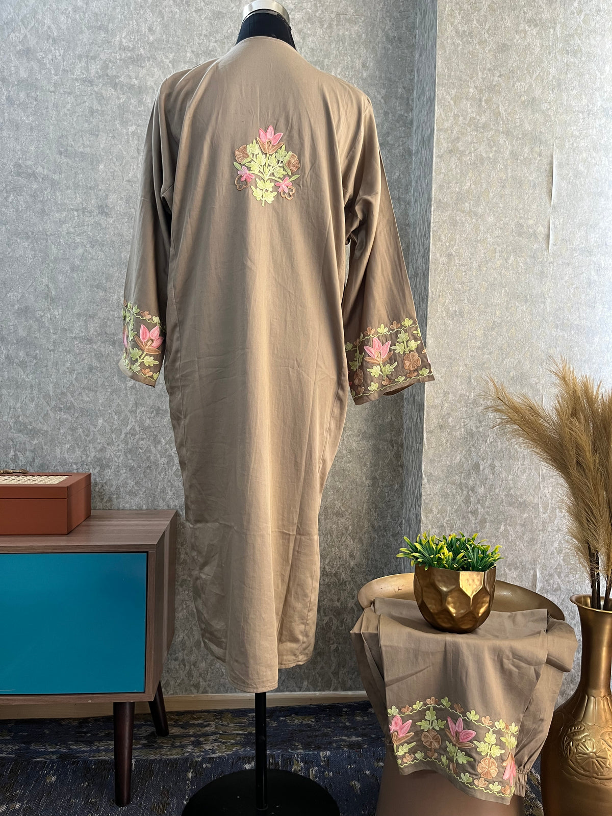 Beige Cotton Front Jaal Pheran Set Size(44)