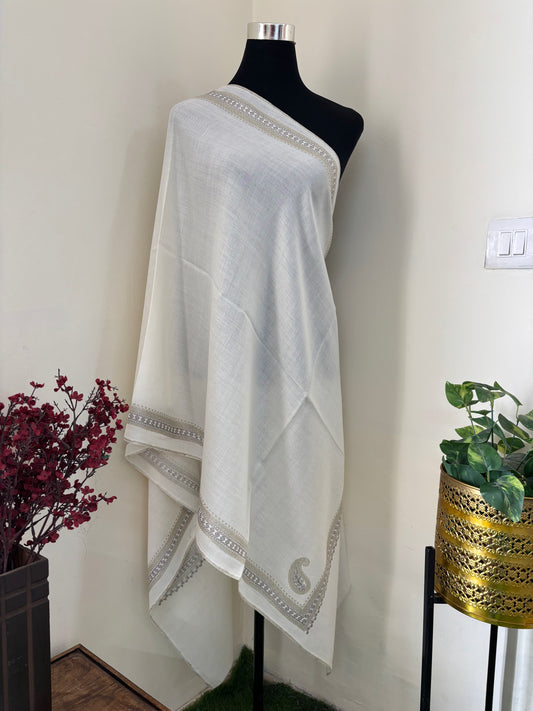 Cream Baadam Bael Kashmiri Stole