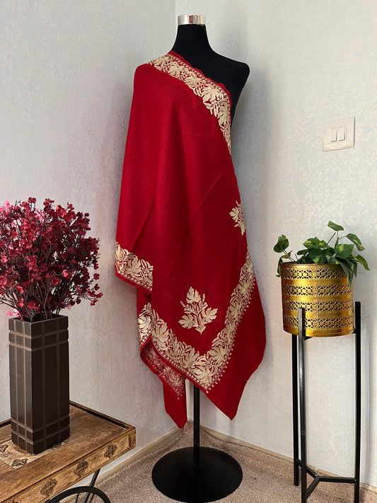 Maroon Semi Pashmina Tilla Embroidered stole