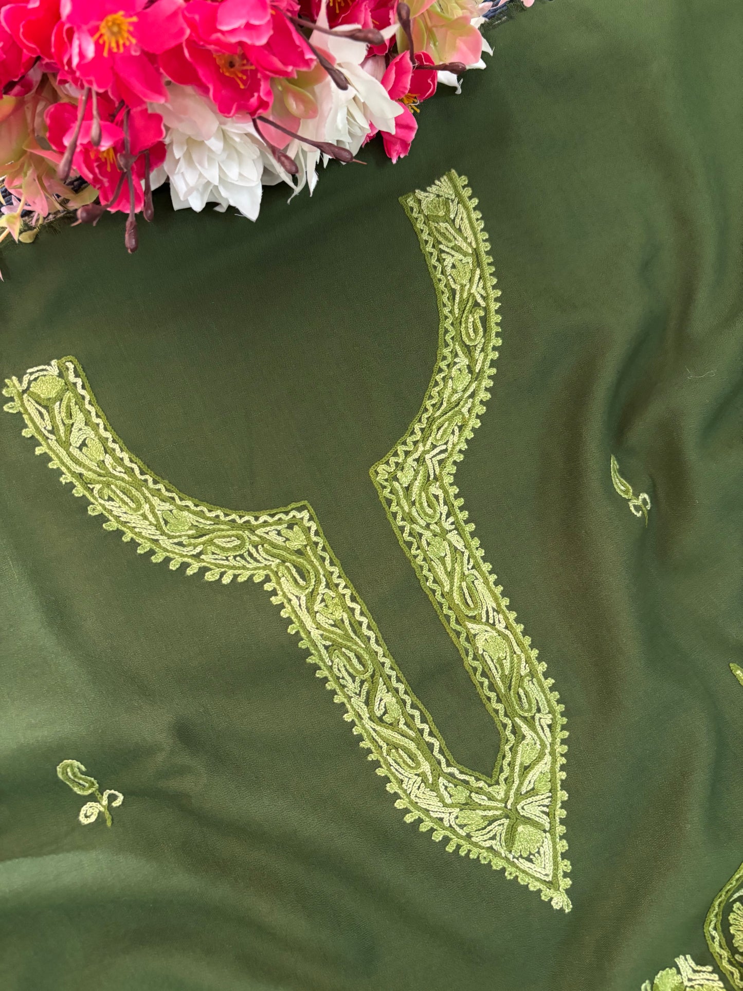 Cotton Green Two Piece Set (Hand Embroidered)