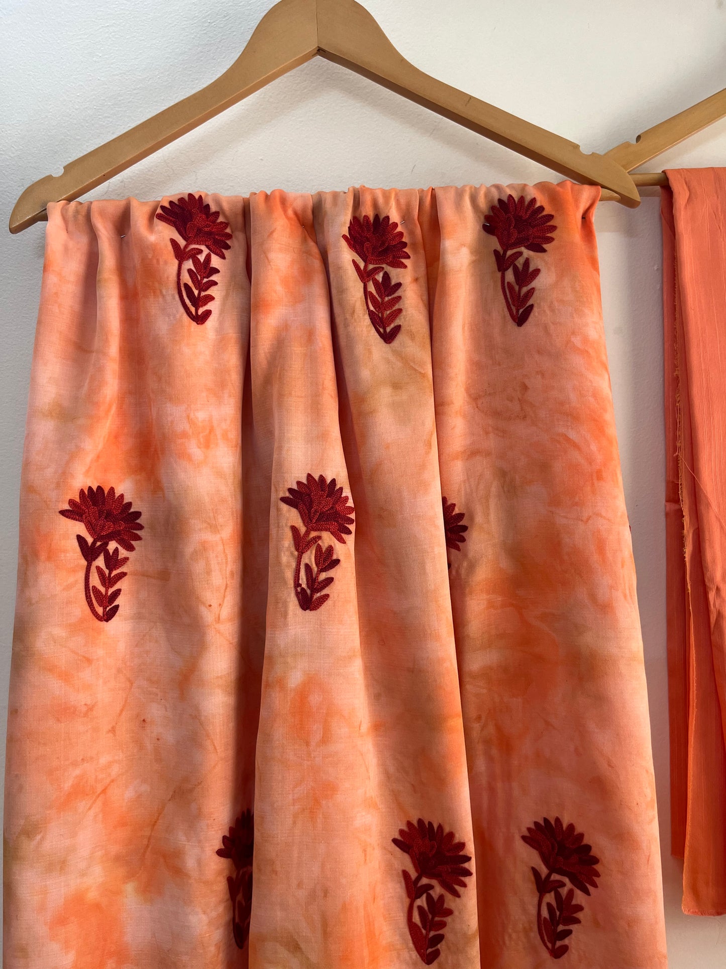 Tangerine Orange Self Work Satin Cotton Unstitched Co-ord Set