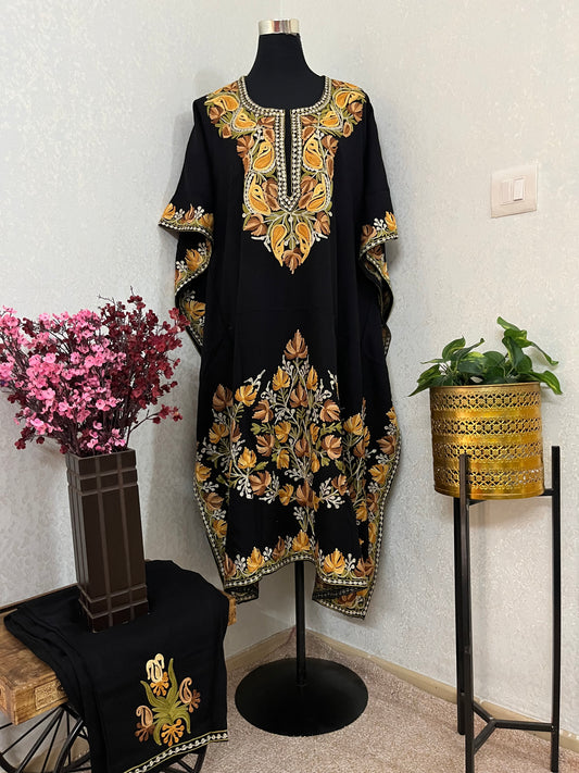 Black Woollen Kashmiri Kaftan Set