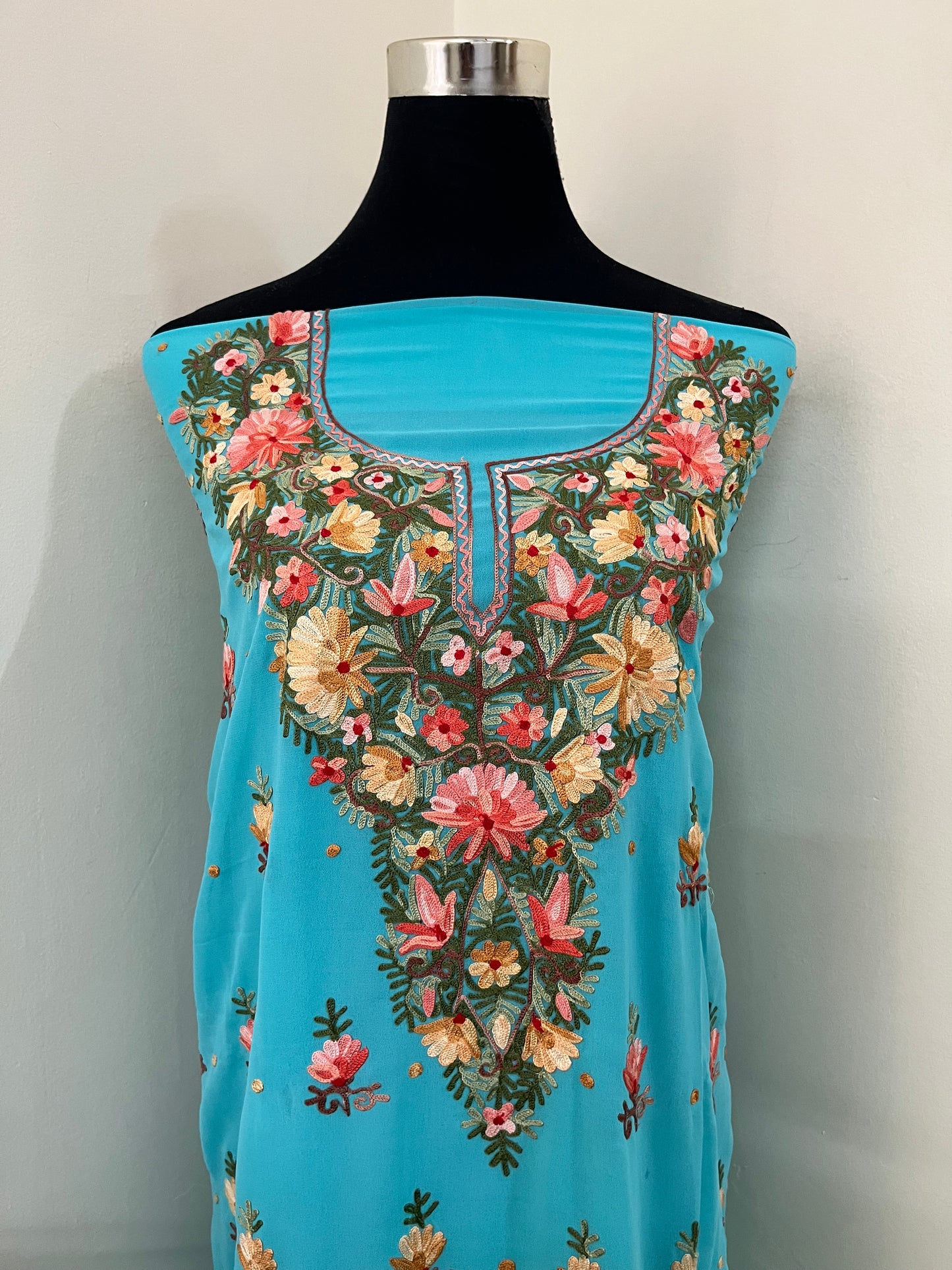 Firozi Georgette Kashmiri Kurta Material