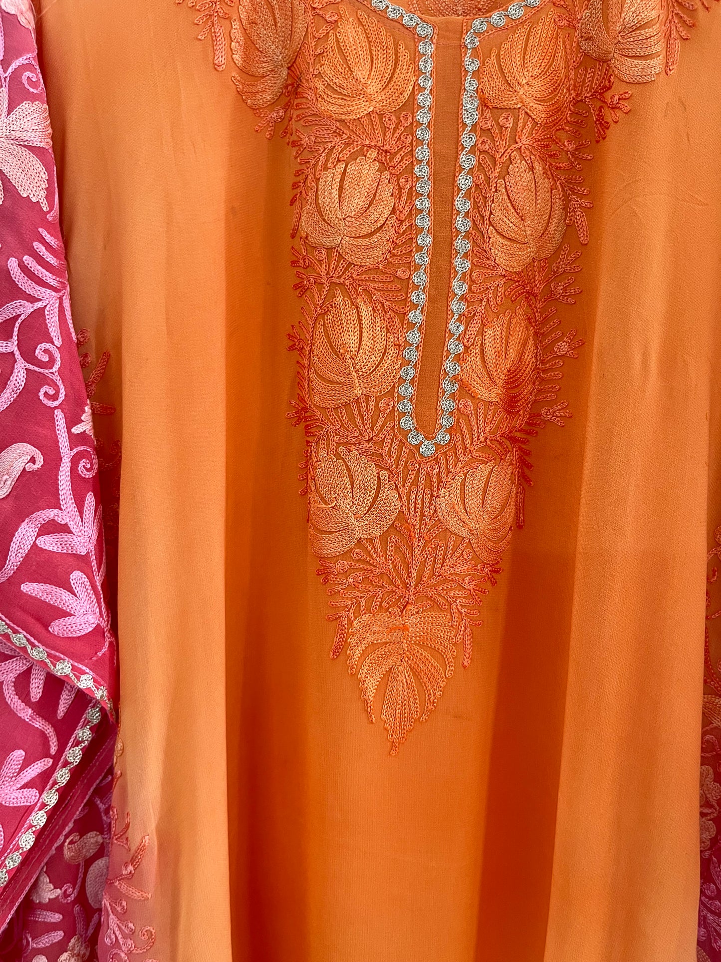 Light Orange Pure Georgette Kashmiri Kaftan