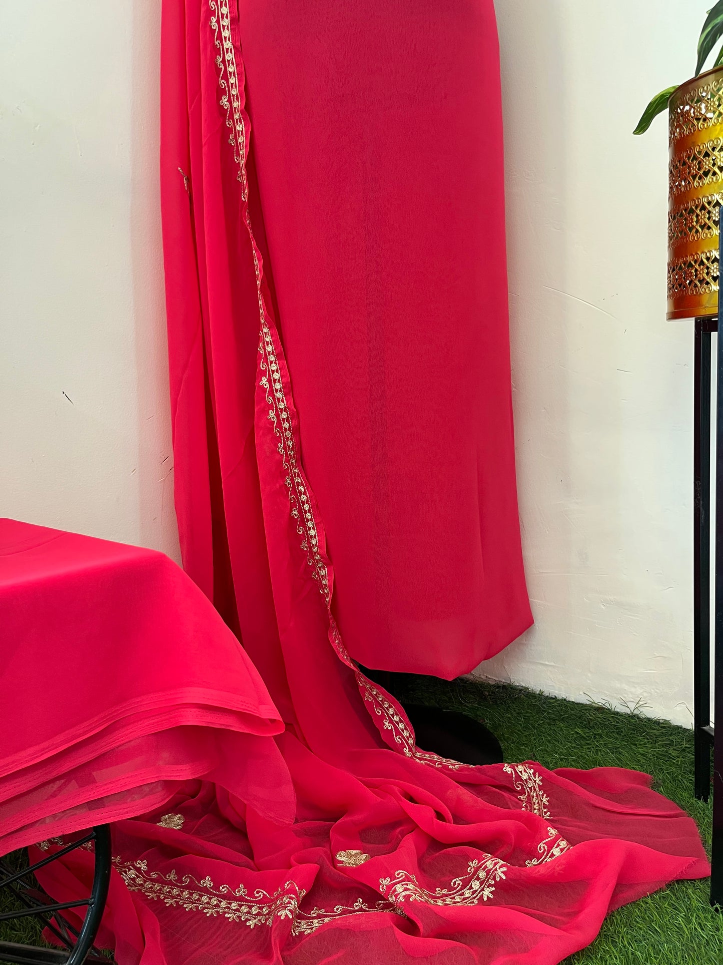 Carrot Pink Georgette 3pc Kashmiri Tilla Suit