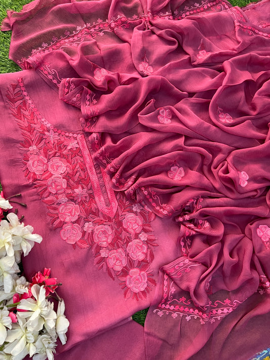 Onion pink Opada Silk Kashmiri Suit