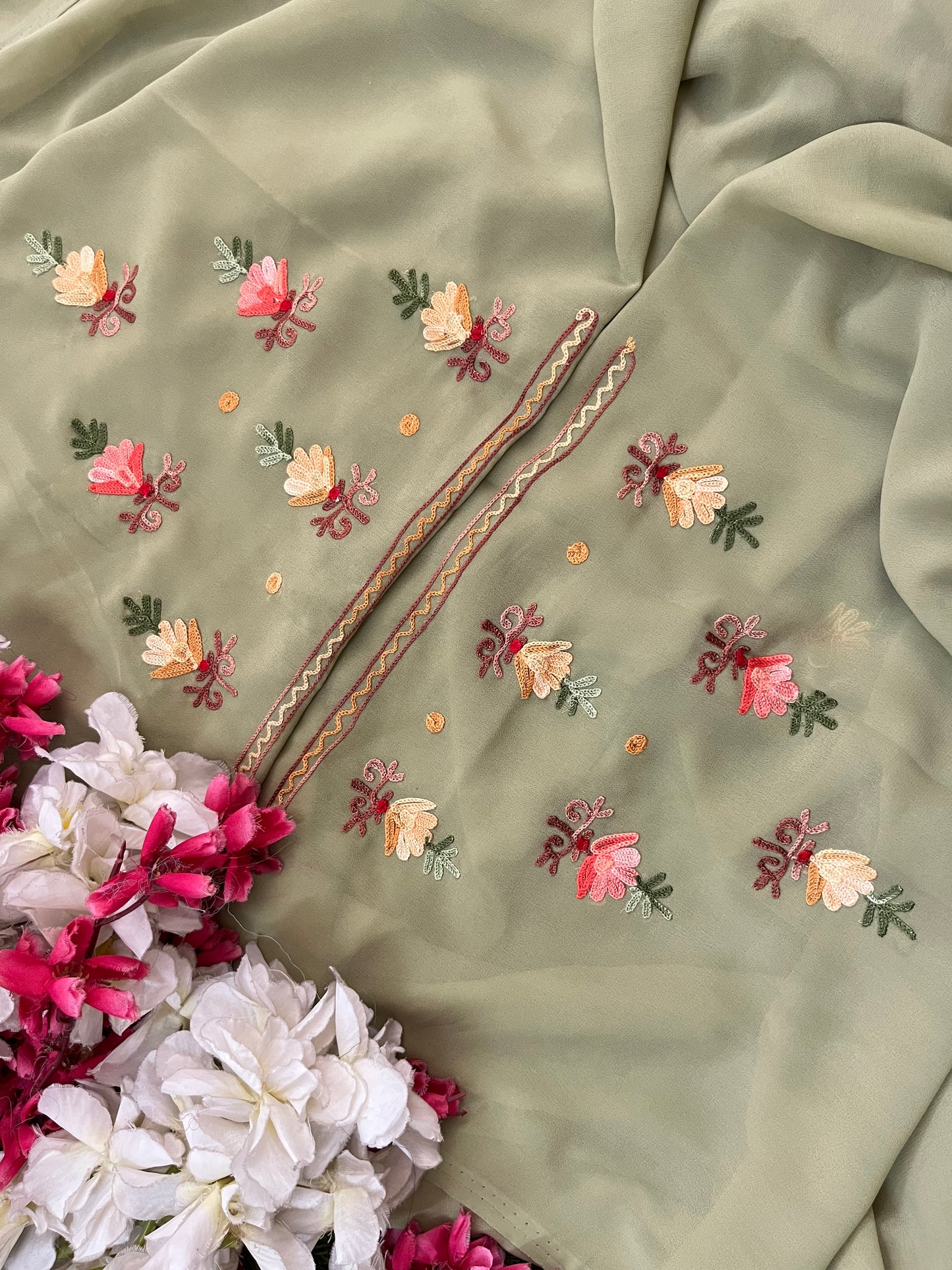 Pastel Green Georgette Kashmiri Kurta Material