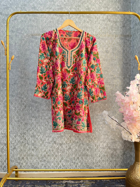 Peach Pink Crape Jaal Work (Front & Back) Kurta