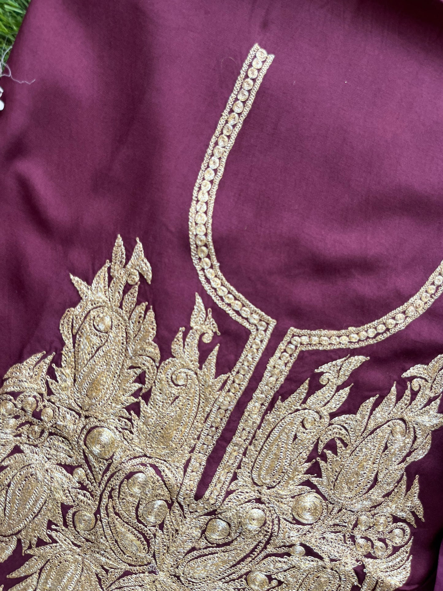 ‘Kalaa’ Wine Muslin Silk Tilla Embroidered Suit material