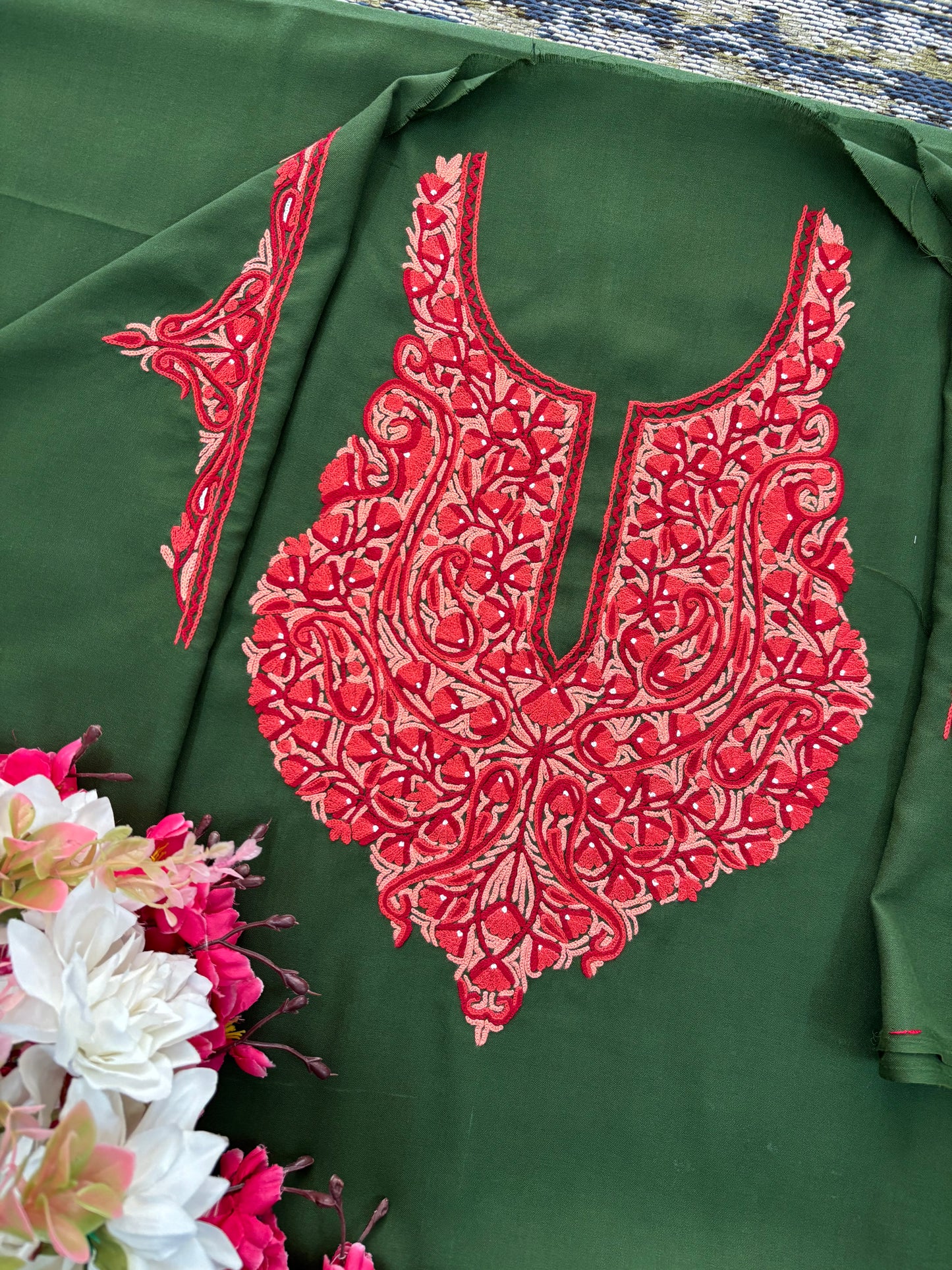 Green Cotton Cord Set (Hand Embroidered)