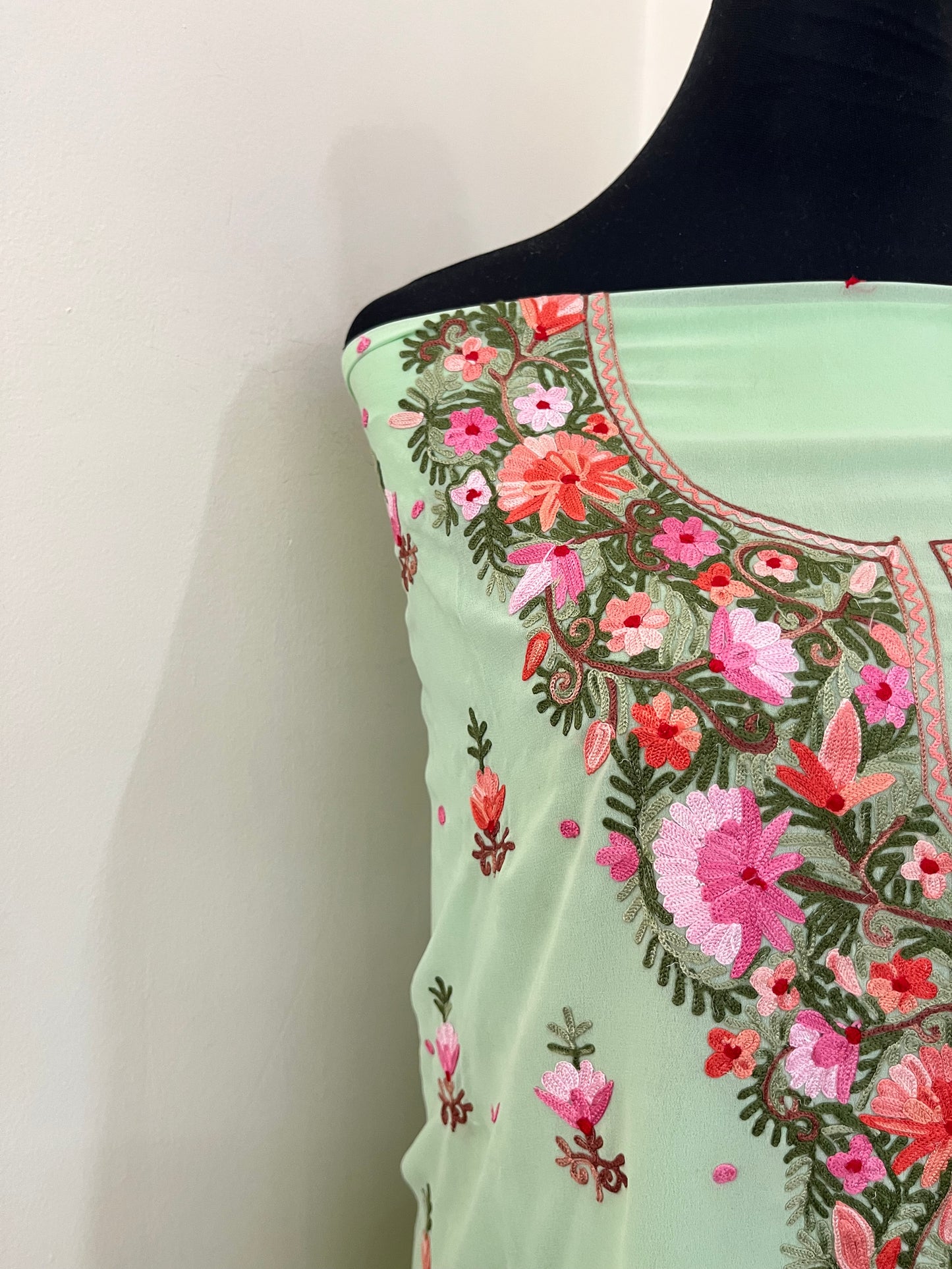 Tea Green Georgette Kashmiri Kurta Material