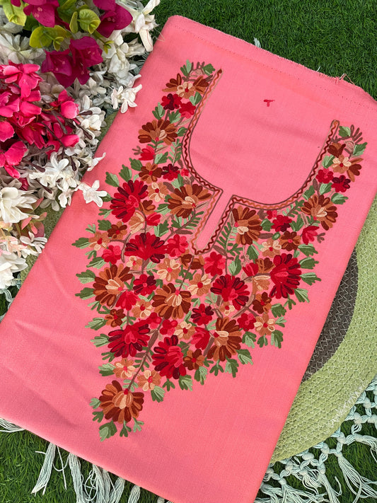Pink Woollen Aari Embroidered 2pc suit 5mtr