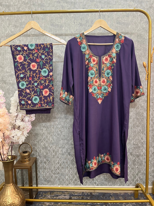 Purple Cotton Stitched Co-ord Set(46)