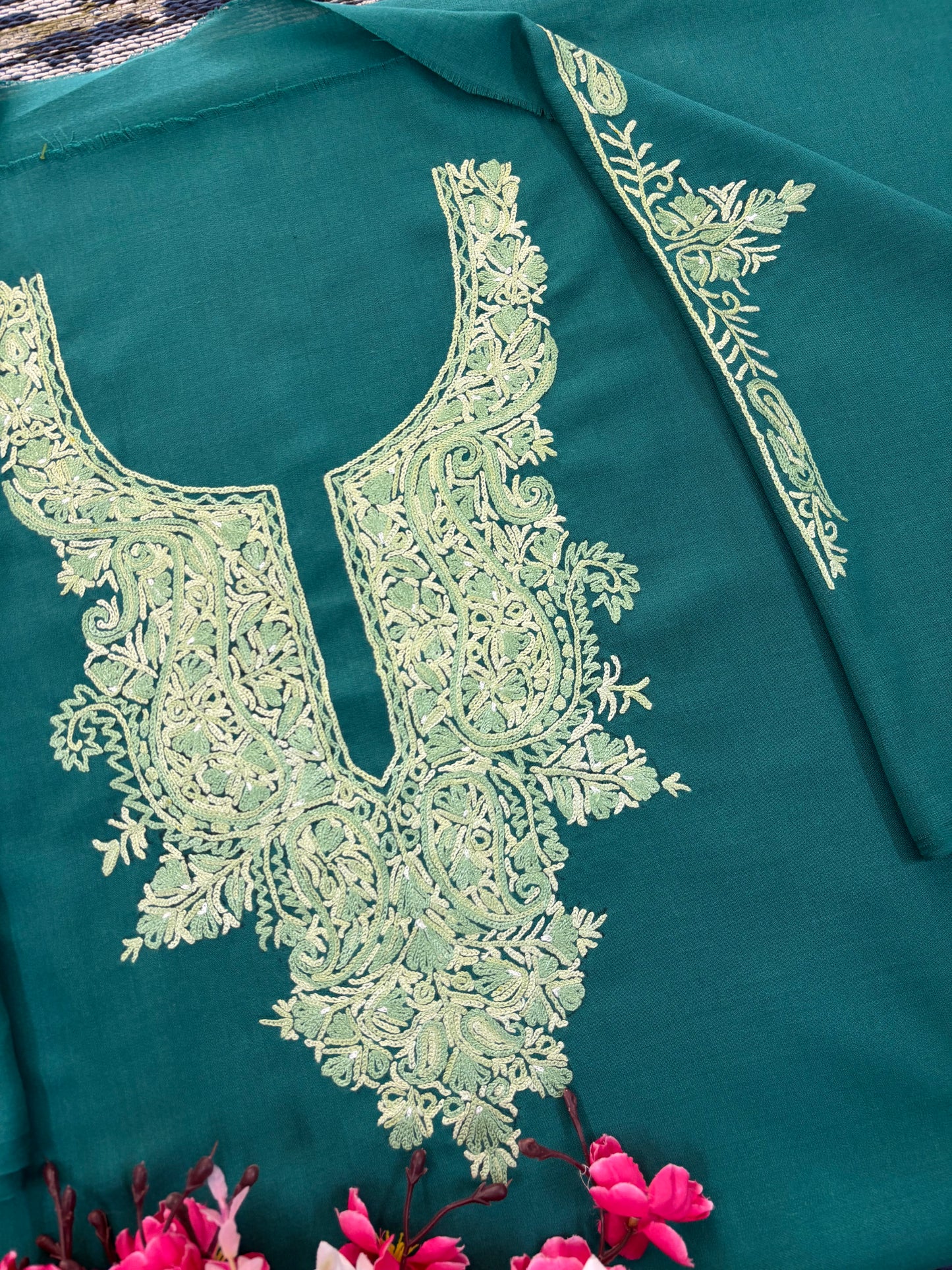 Green Cotton Cord Set (Hand Embroidered)