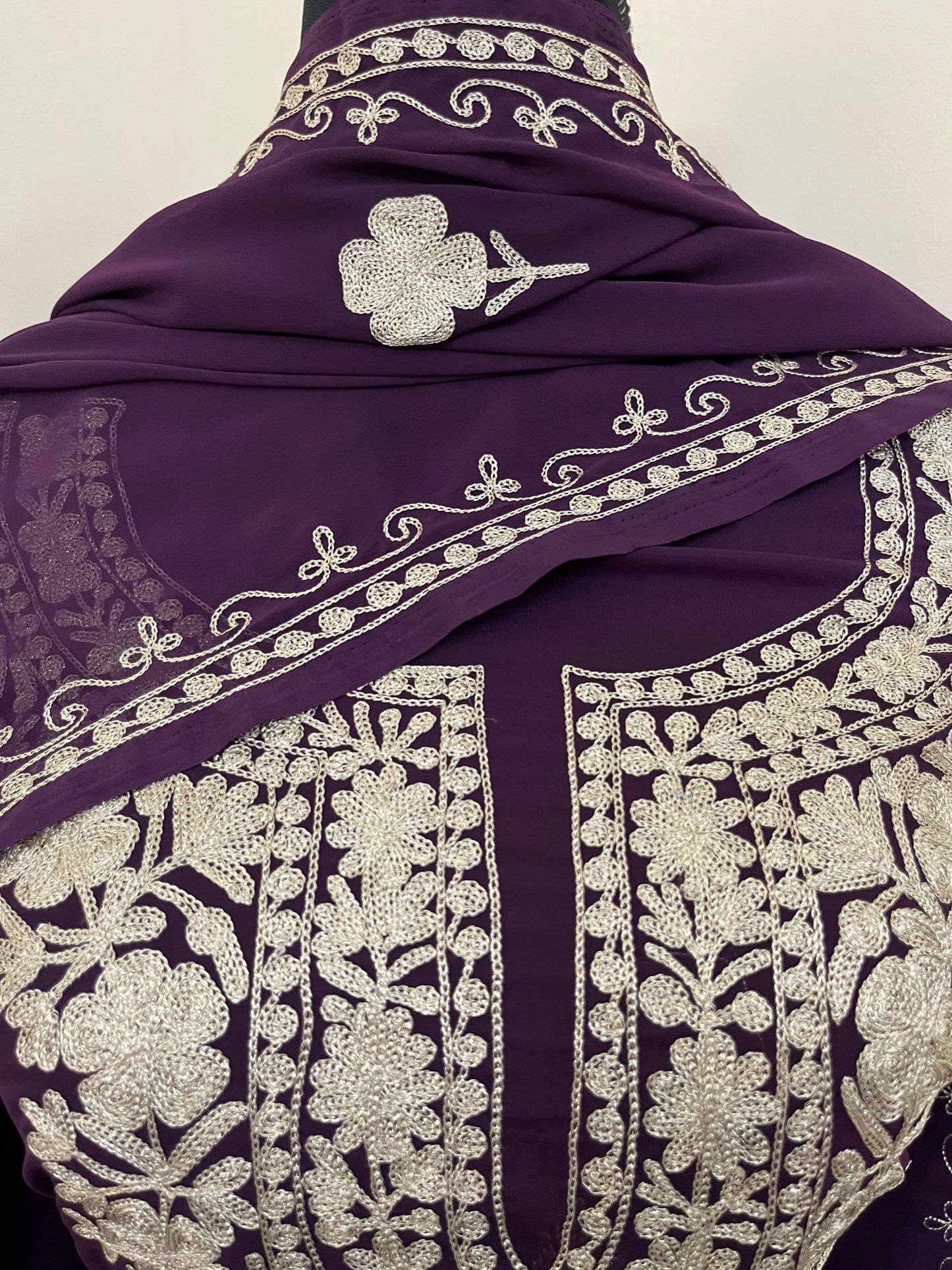 Wine Georgette 3pc Kashmiri Tilla Suit