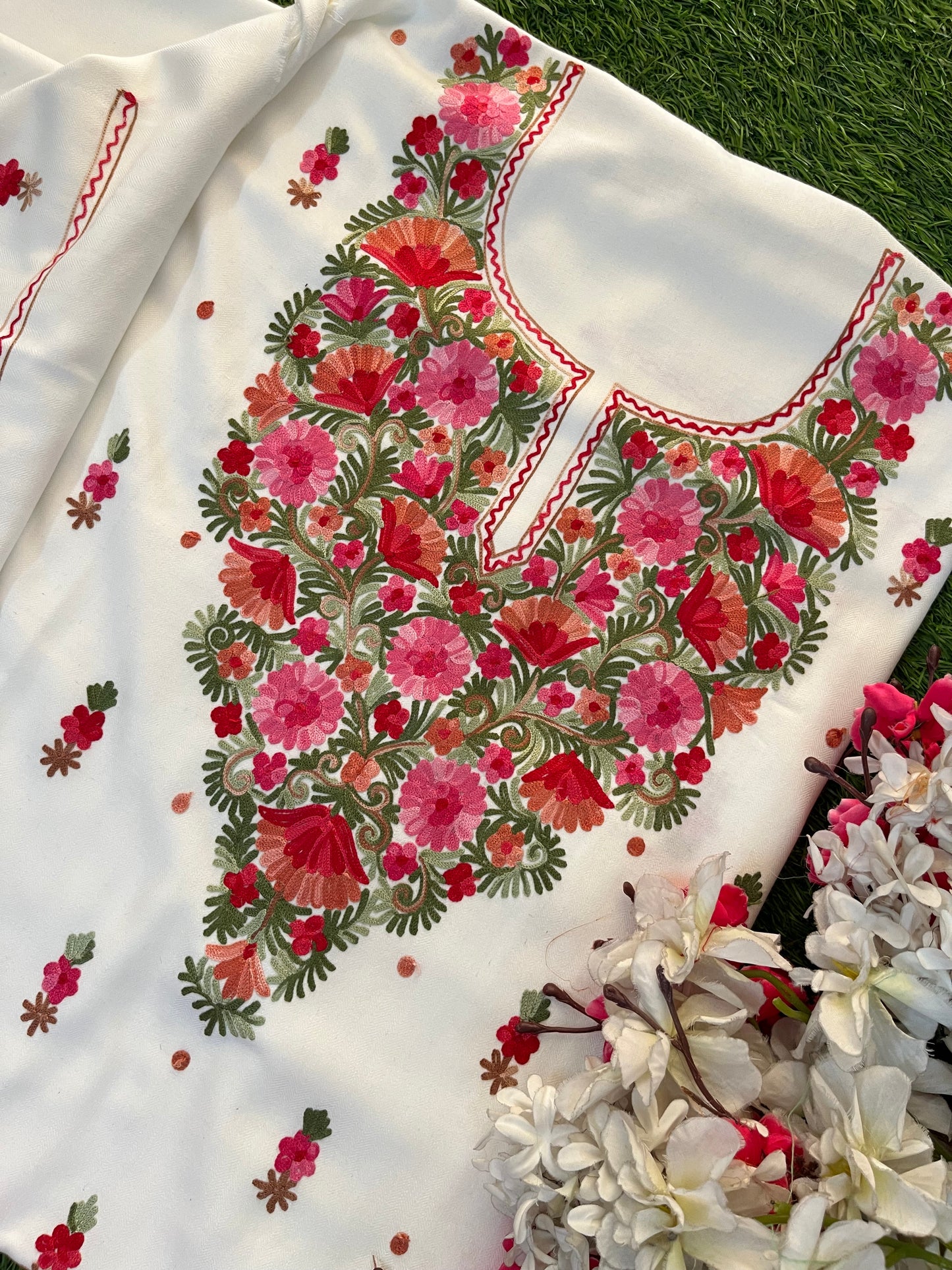 Off White Woollen Aari Embroidered 3pc suit