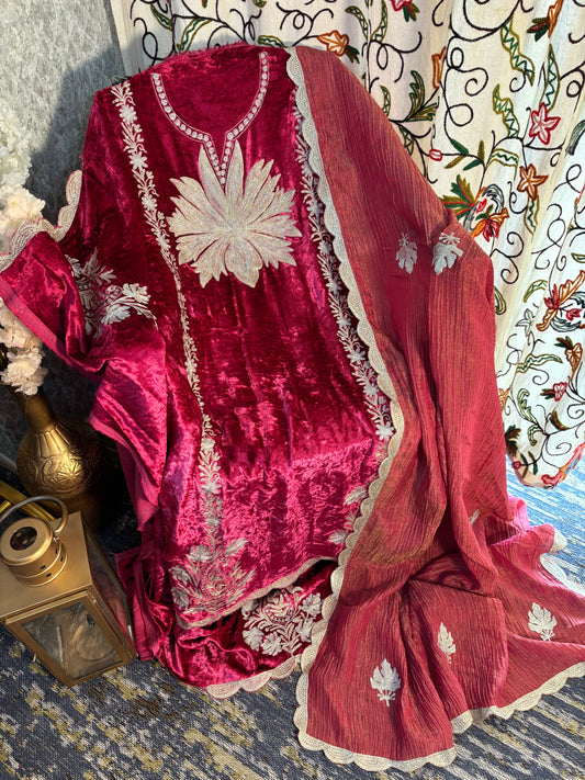 Hot Pink Tilla Pure Makhmal 3pc Suit