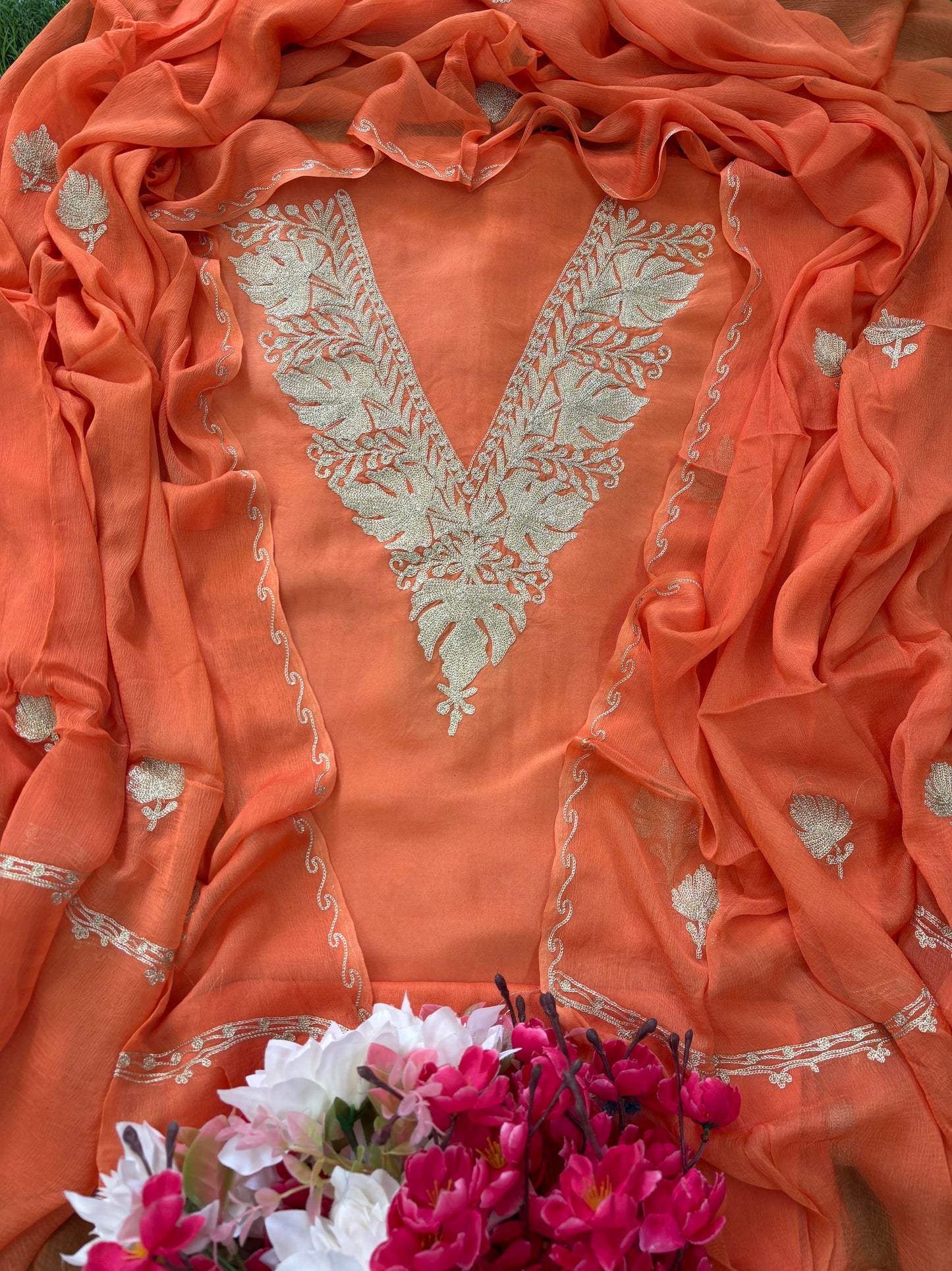 Sanam’ Peach Silk Tilla Kashmiri Suit