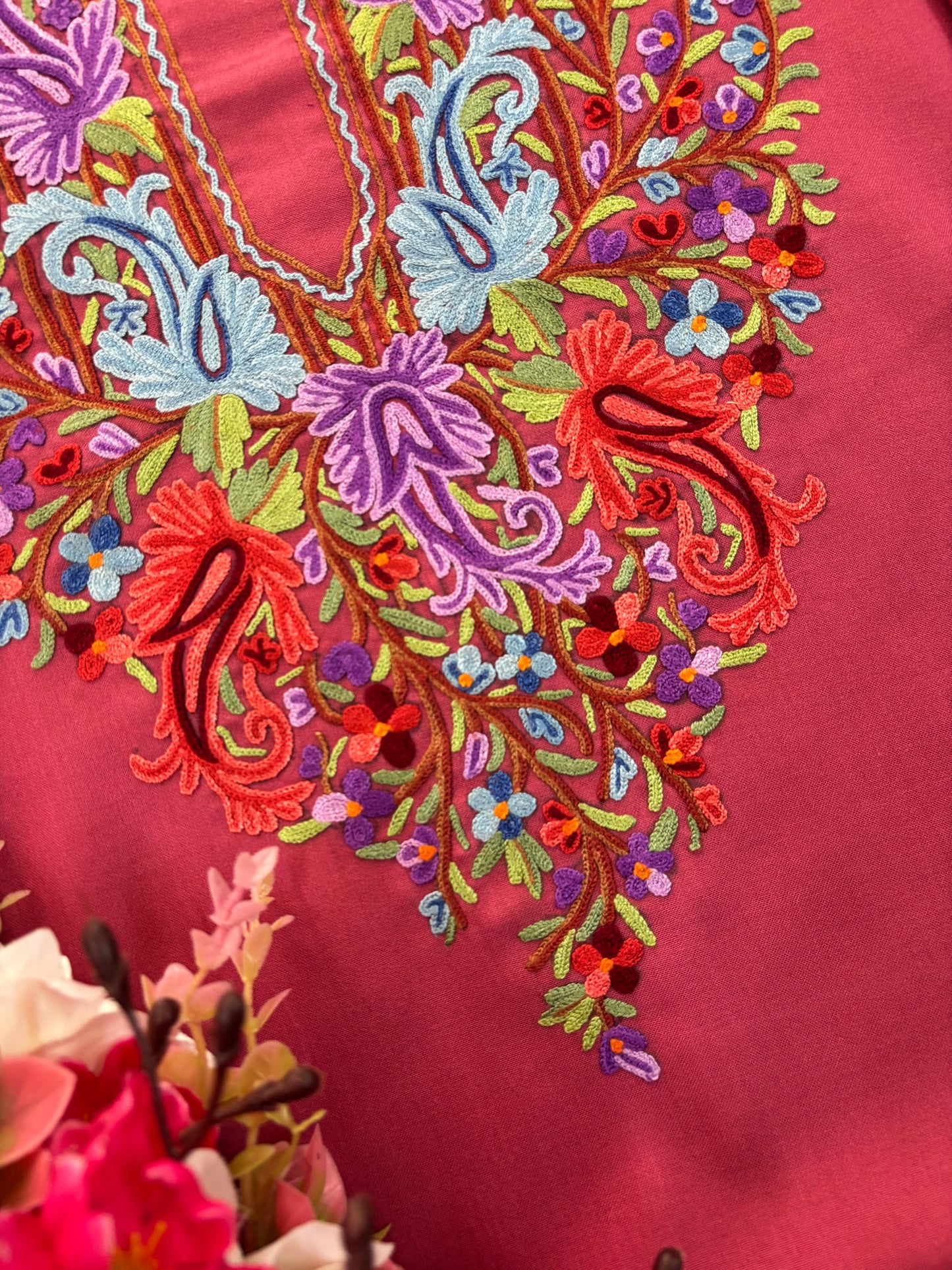 Onion Pink Cotton Cord Set (Hand Embroidered)