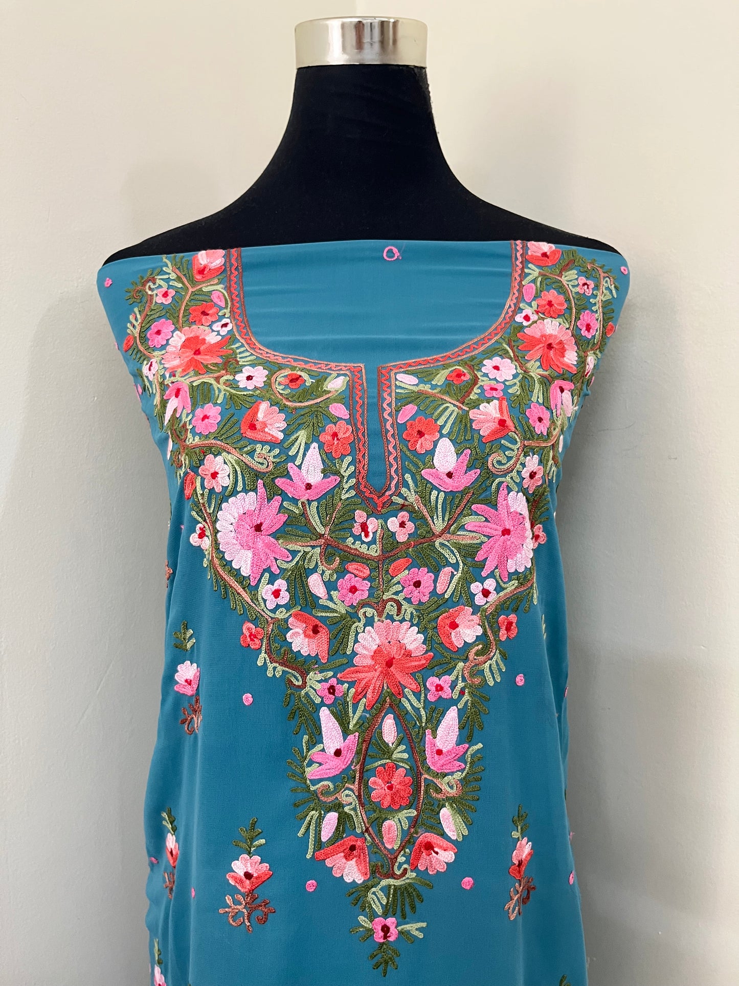 Green Georgette Kashmiri Kurta Material