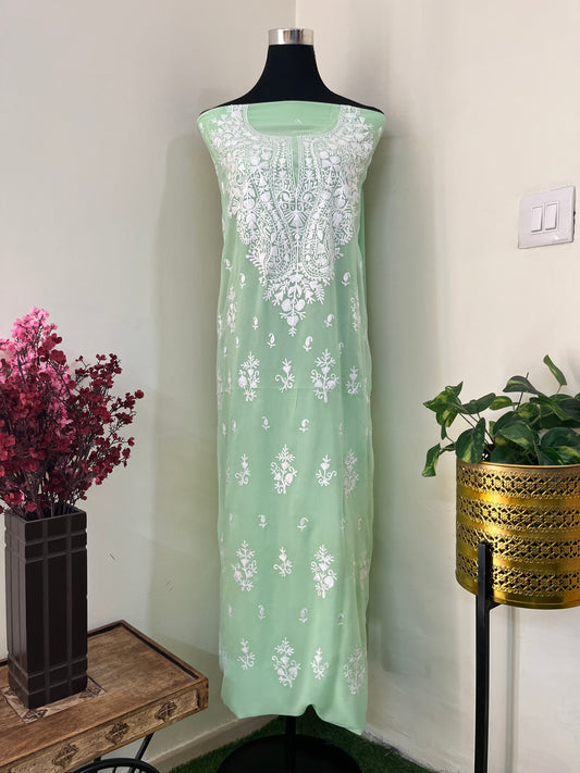Tea Green Georgette Kashmiri Unstitched Kurta Material