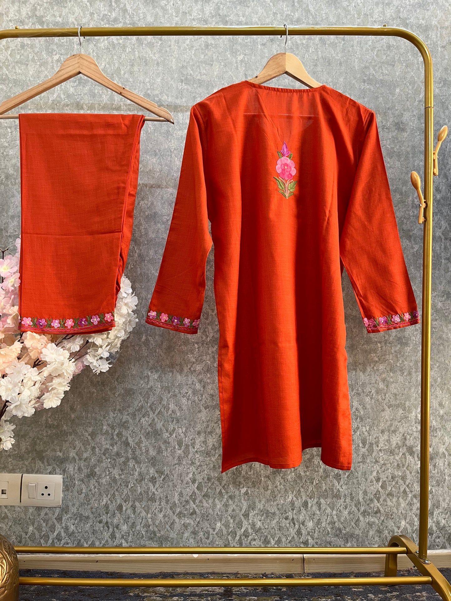Orange Cotton Stitched Co-ord Set (44)