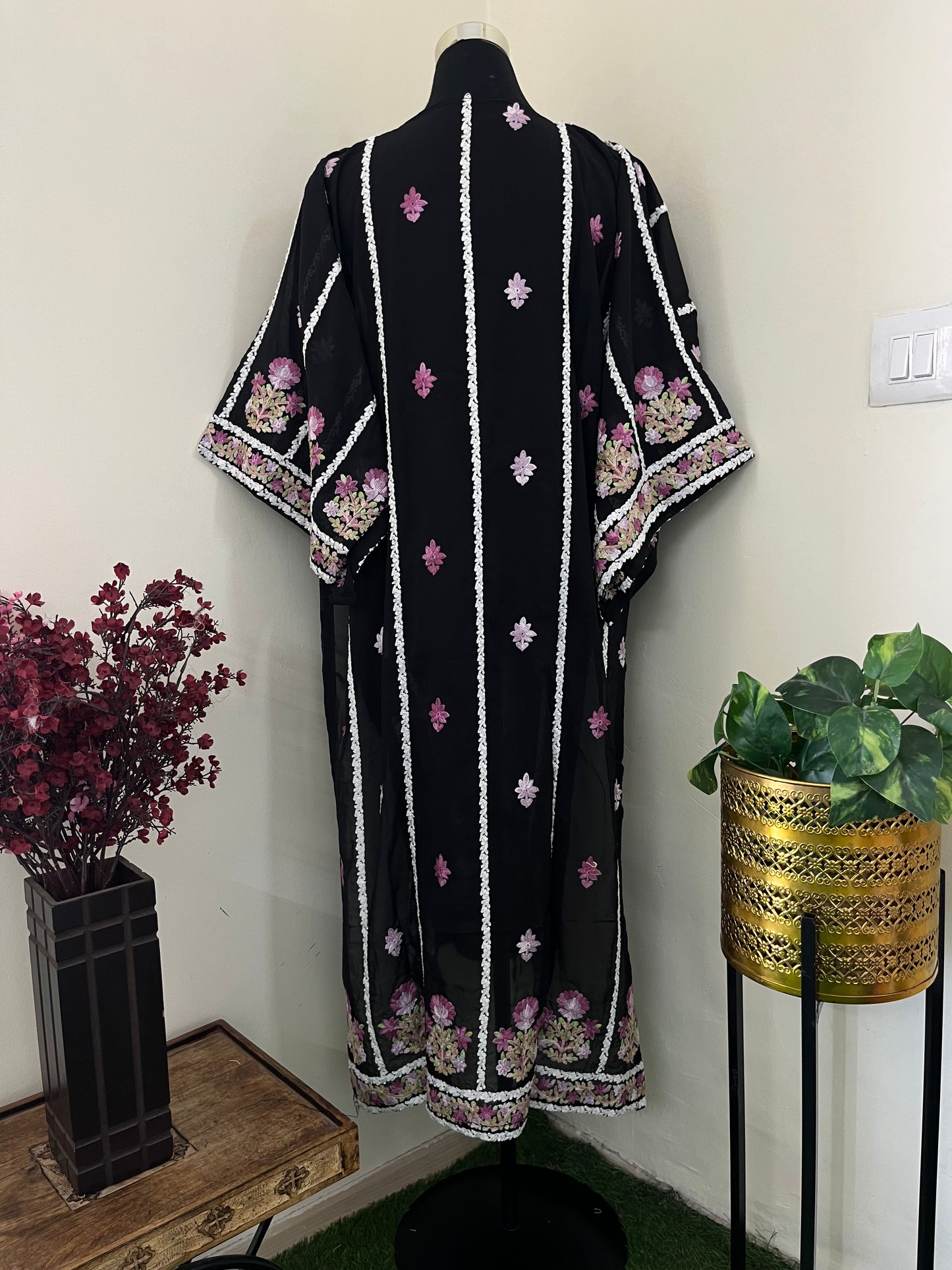 Black Georgette All over Work Aari Embroidered Unstitched Kurta