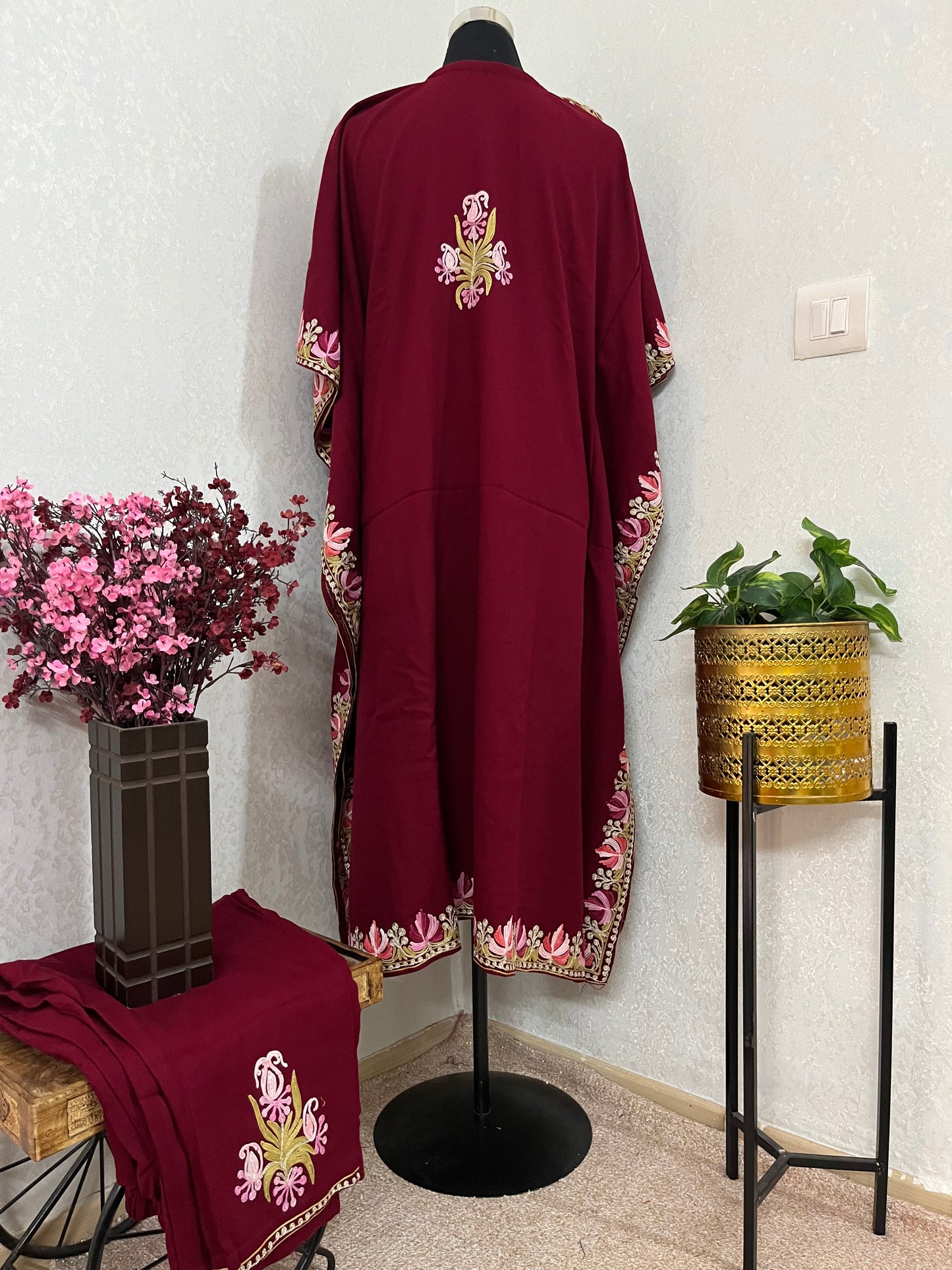 Maroon Woollen Kashmiri Kaftan Set